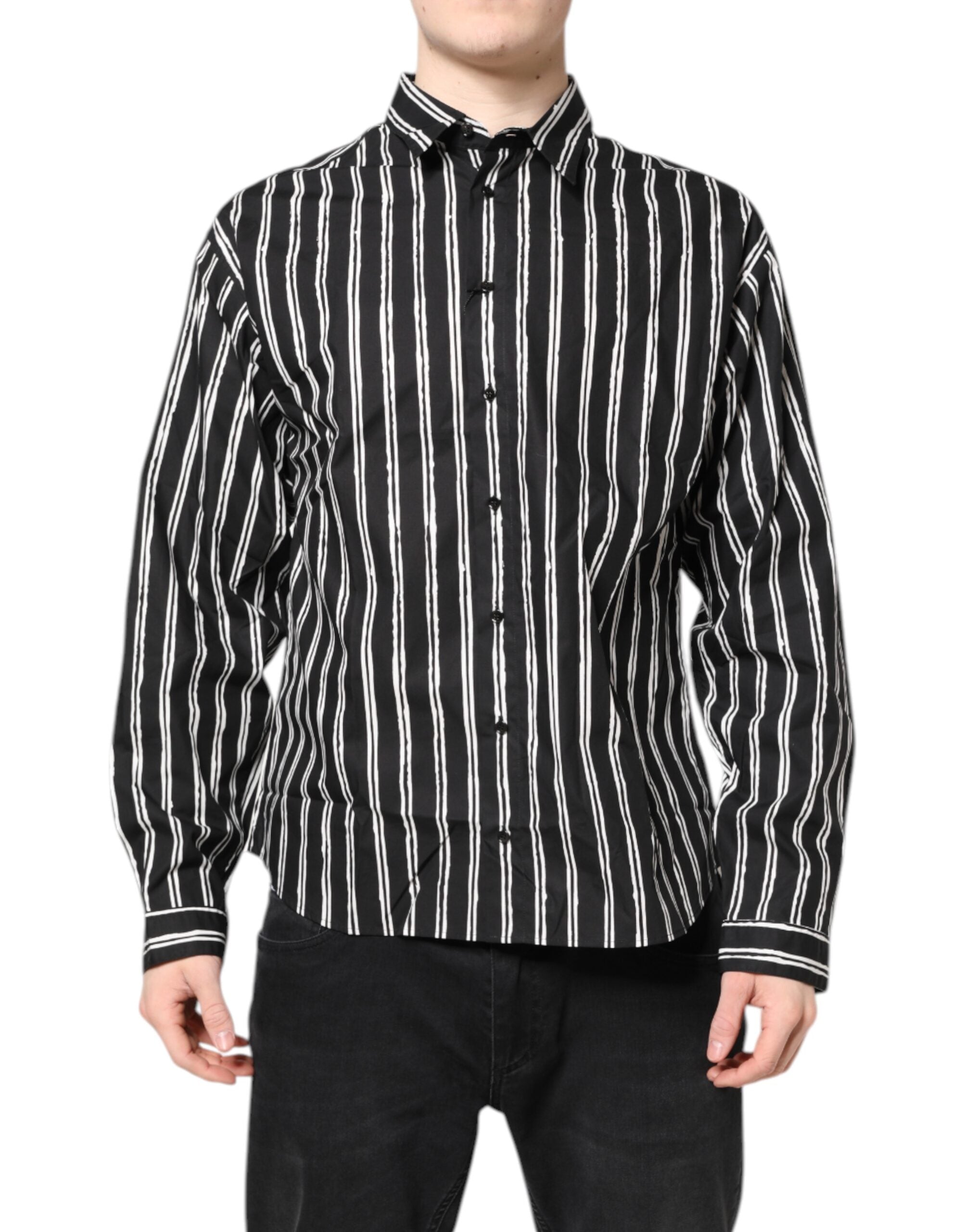 Dolce & Gabbana black and white striped cotton shirt